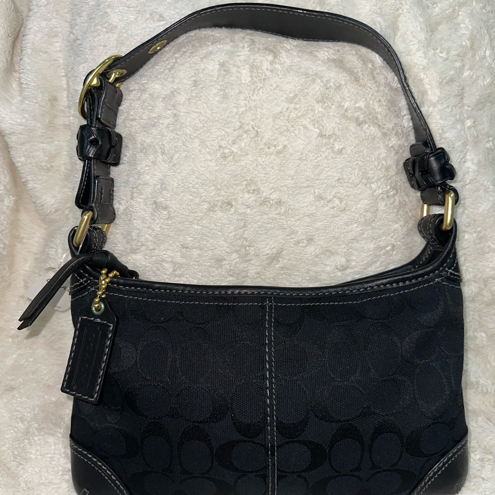 Coach Black Jacquard Shoulder Bag with Gold Hardware